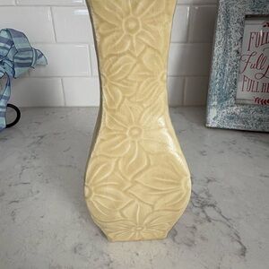 Anthropologie Pale yellow Floral Embossed Ceramic Vase - Home Accents